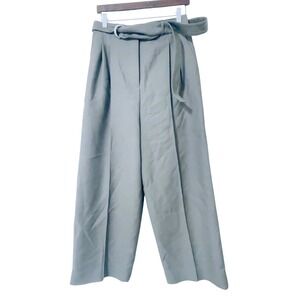 Peter Do Womens Trousers 36 Sage Green Wool Wide Leg Belted Pleated Pants FW21